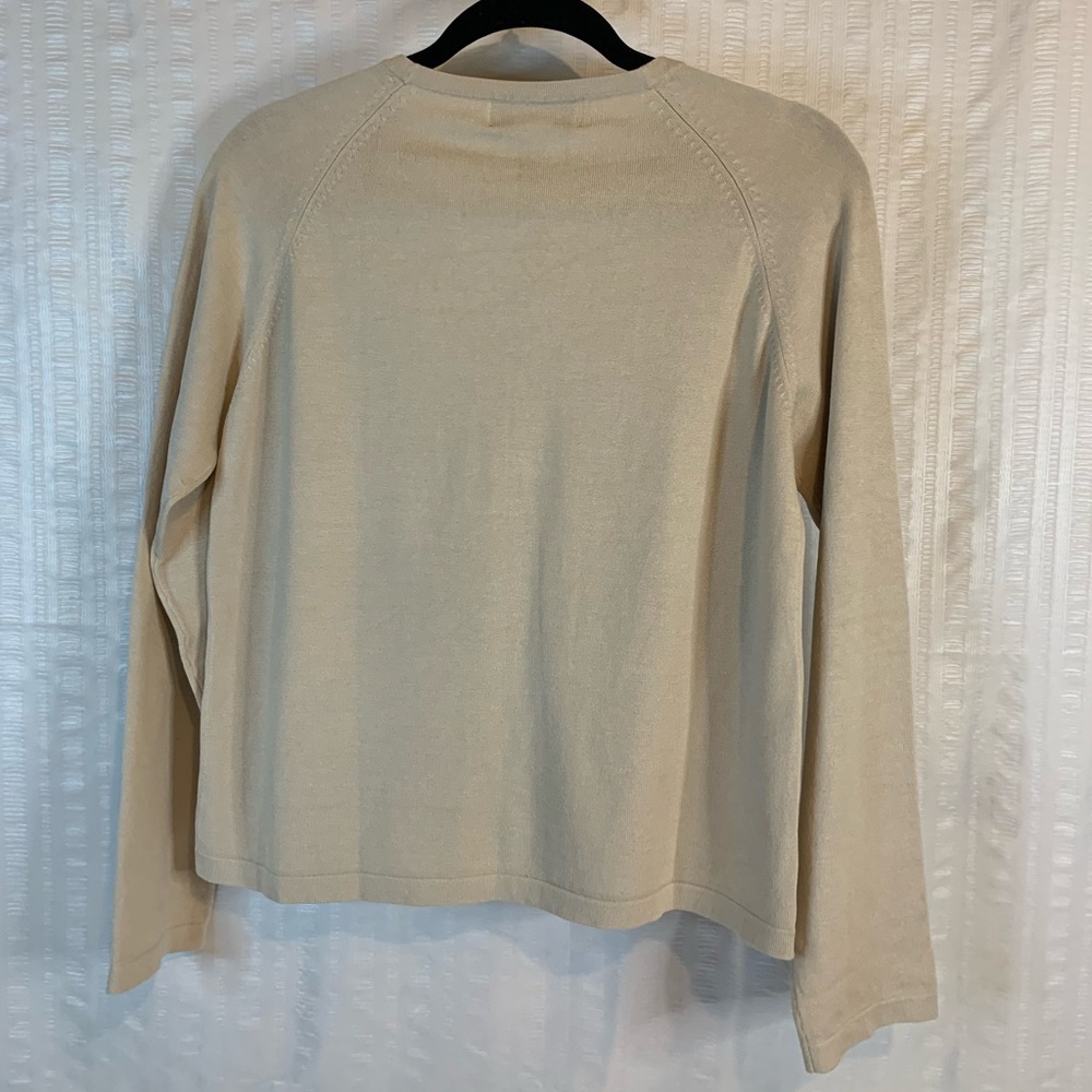 August Silk Stretch cardigan in tan. Size Large. Stain shown in photo - Picture 2 of 7